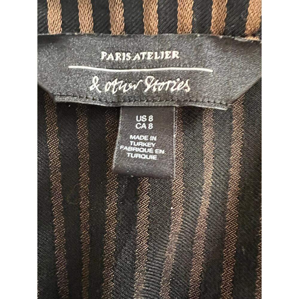 & Other Stories Paris Atelier Striped V Neck Long Sleeve Dress Asymmetrical - 8 - Picture 4 of 7